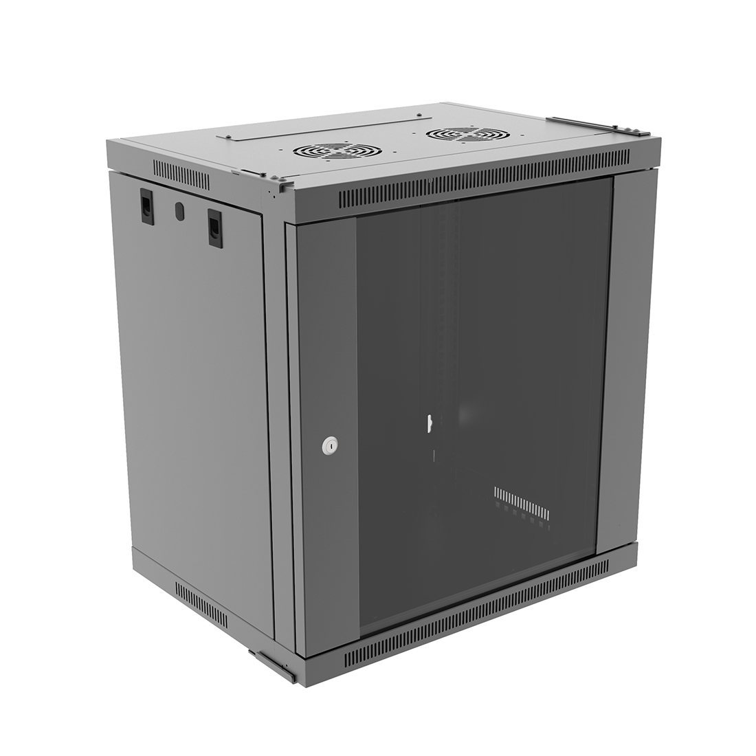 Настенный шкаф Wize Pro [W12U45QSR] 19", 12U, быстрая сборка без инструментов, 600х450 мм, стеклянная передняя дверь, задняя стенка металлическая, неоткидная, макс. вес нагрузки 50 кг, сталь, черный