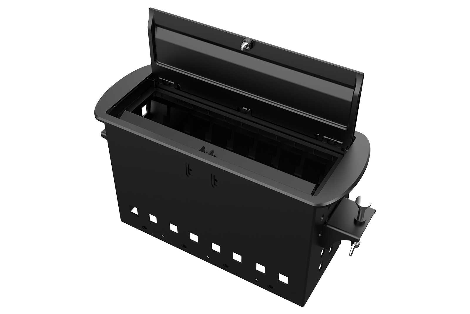 Прямоугольный металлический корпус Wize Pro [WRTS-M-8CBOX-B] серия M, для модульной системы врезного лючка в стол с убирающейся крышкой для установки до 8 модулей-вставок серии М, черный