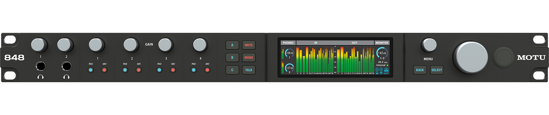 Аудиоинтерфейс USB [9301] Motu [848] АЦП/ЦАП: 24 бит/192 кГц, ЦАП: ESS Sabre 32, 125 дБ